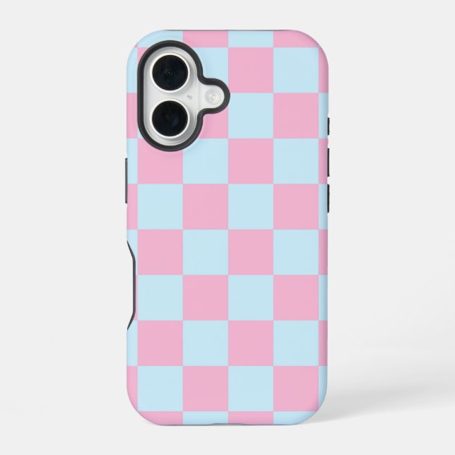 Cotton Candy Chequerboard iPhone 16 Case (Back)