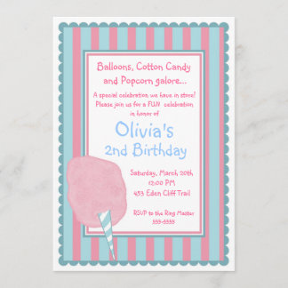 Cotton Candy Circus Carnival Birthday Invitation