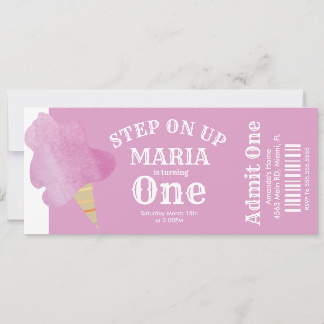 Cotton Candy Circus Tent Birthday Ticket Party    Invitation (Front)