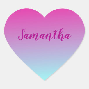 Cotton candy colour purple and blue ombre name heart sticker