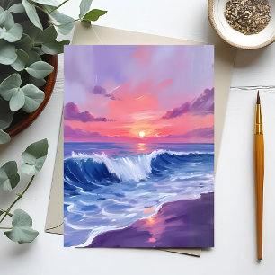 Cotton Candy Cove Pink Ocean Watercolor Card