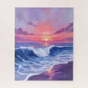 Cotton Candy Cove   Pink Ocean Watercolor Jigsaw Puzzle
