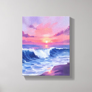 Cotton Candy Cove Pink Ocean Watercolor Painted Canvas Print