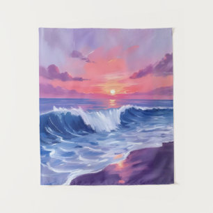 Cotton Candy Cove Pink Ocean Watercolor Painted Tapestry