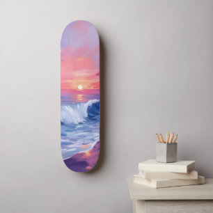 Cotton Candy Cove Pink Ocean Watercolor Skateboard