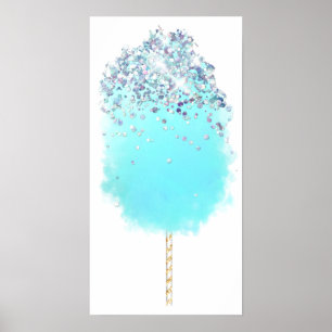 Cotton candy cute blue and silver glitter  poster