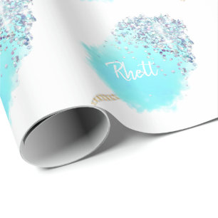 Cotton candy cute blue glitter look wrapping paper