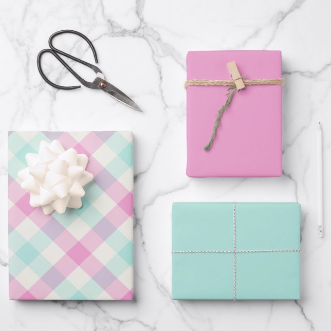 Cotton Candy Gingham Wrapping Paper Sheet (Front)