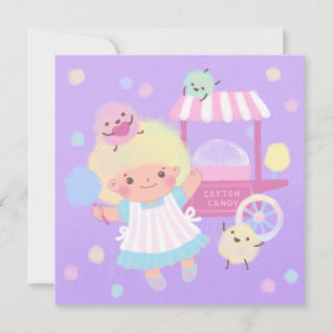 Cotton Candy Girl with Sweet Fluffy Monsters Invitation