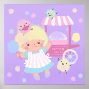Cotton Candy Girl with Sweet Fluffy Monsters Poster