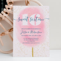Cotton candy glitter navy pink watercolor sweet 16