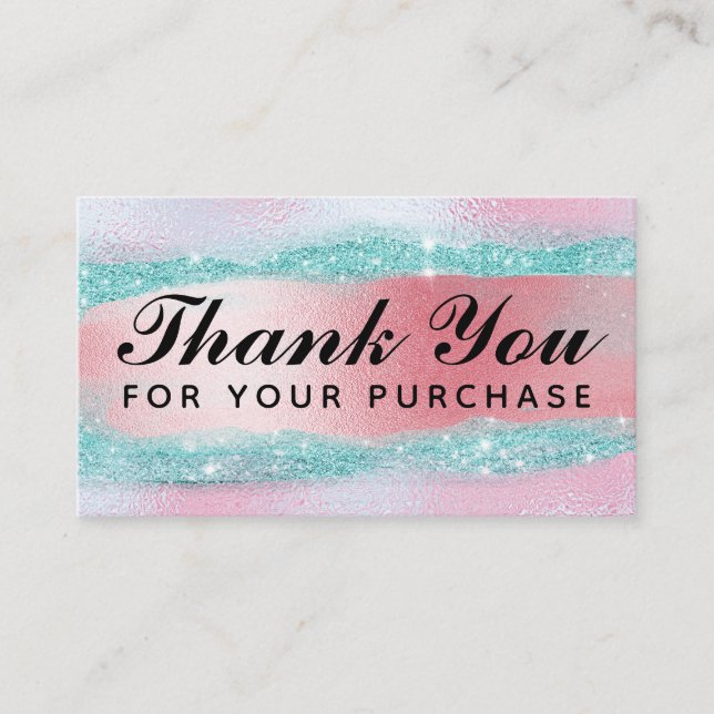 Cotton Candy Holographic Pink Blue Thank You Business Card (Front)