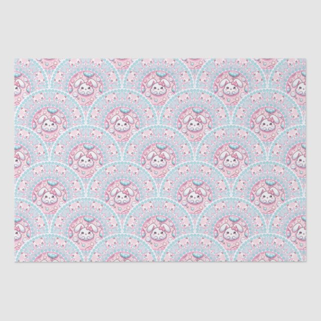Cotton Candy Kawaii Bunny Mandala Art Deco Scallop Tissue Paper (Front)