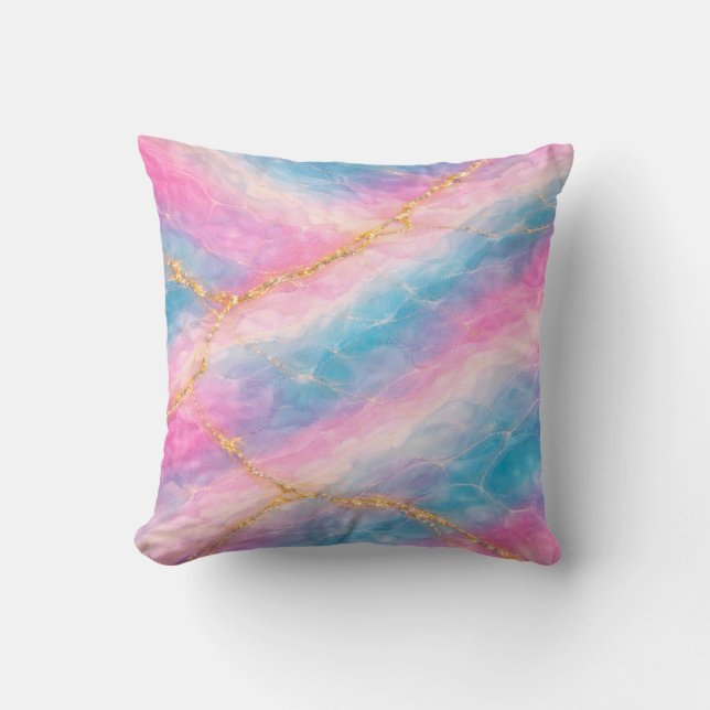 Cotton Candy Marble with Gold Veining Cushion (Front)