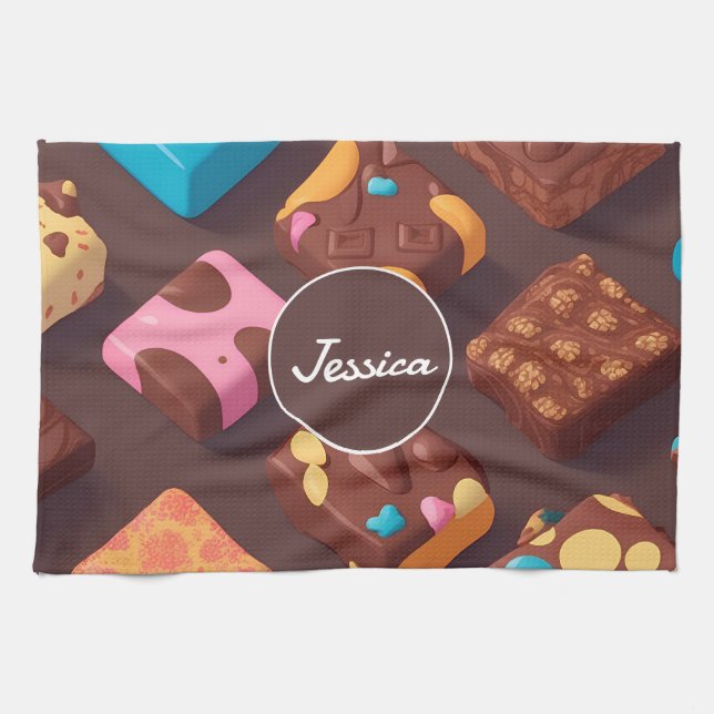 Cotton candy Mosaic Colourful Personalised Pattern Tea Towel (Horizontal)