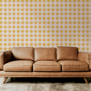 Cotton Candy Pink and Gold Chequered Plaid Wallpaper