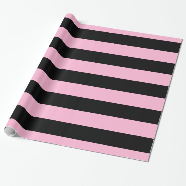 Cotton Candy Pink Black XL Stripes Pattern V Wrapping Paper (Unrolled)