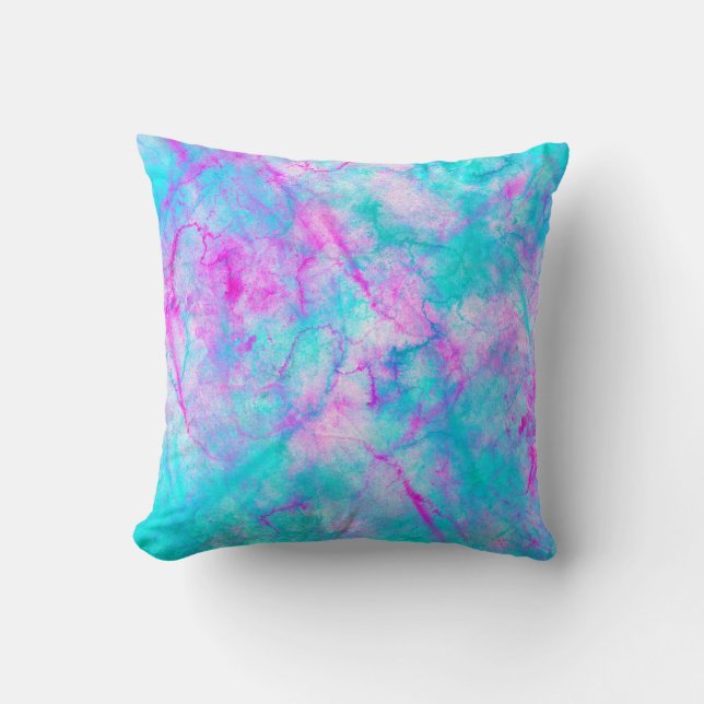 Cotton Candy Pink & Blue Watercolor Wash Stain Cushion (Front)
