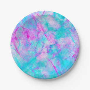 Cotton Candy Pink & Blue Watercolor Wash Stain Paper Plate