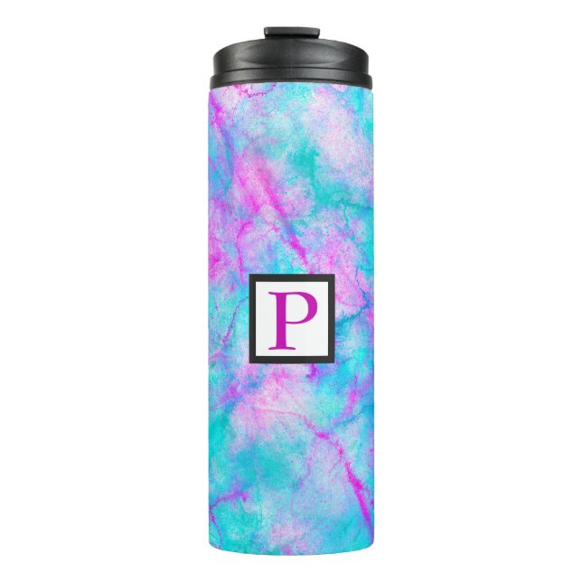 Cotton Candy Pink & Blue Watercolor Wash Stain Thermal Tumbler (Front)