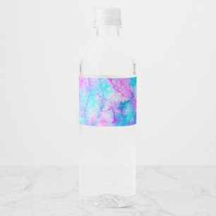 Cotton Candy Pink & Blue Watercolor Wash Stain Water Bottle Label