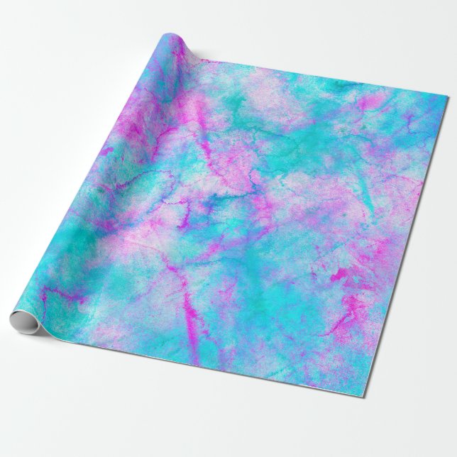 Cotton Candy Pink & Blue Watercolor Wash Stain Wrapping Paper (Unrolled)
