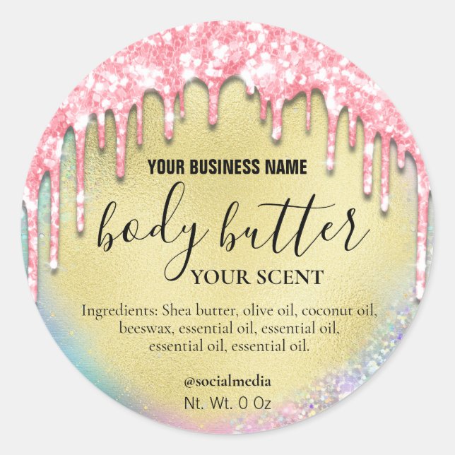 Cotton Candy Pink Dripping Glitter Body Butter Classic Round Sticker (Front)