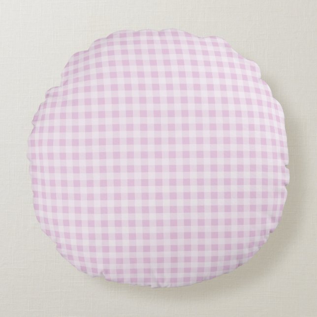 Cotton Candy Pink Gingham Round Cushion (Front)