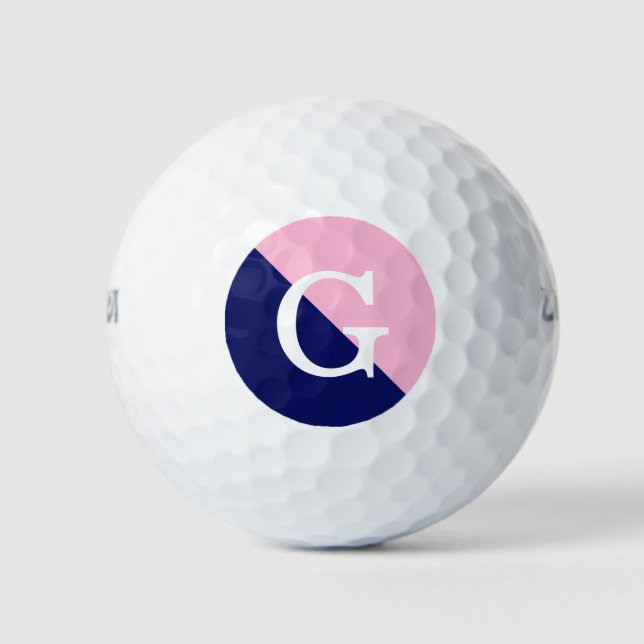 Cotton Candy Pink Navy Blue 2 Tone Diag Monogram Golf Balls (Front)