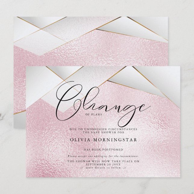 Cotton Candy Pink  Pearl Facets Postponed Shower Invitation (Front/Back)