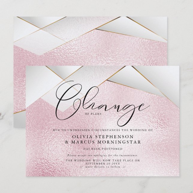Cotton Candy Pink  Pearl Facets Postponed Wedding Invitation (Front/Back)