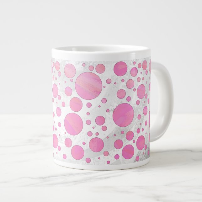 Cotton Candy Pink Polka Dot Large Coffee Mug (Front Right)