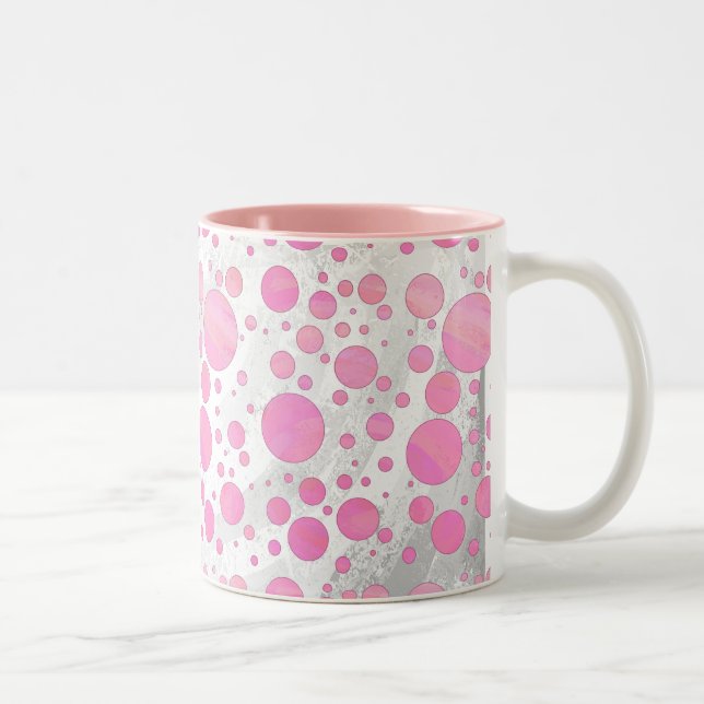 Cotton Candy Pink Polka Dot Two-Tone Coffee Mug (Right)