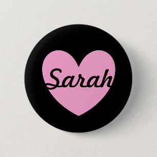 Cotton Candy Pink polka hearts on black 6 Cm Round Badge