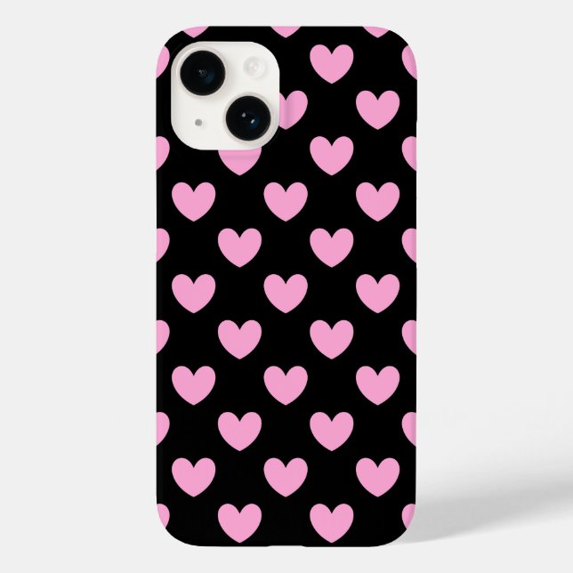 Cotton Candy Pink polka hearts on black Case-Mate iPhone Case (Back)