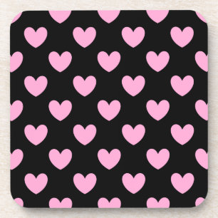 Cotton Candy Pink polka hearts on black Coaster