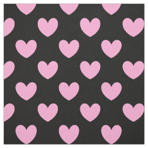 Cotton Candy Pink polka hearts on black Fabric
