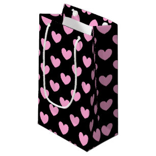 Cotton Candy Pink polka hearts on black Small Gift Bag