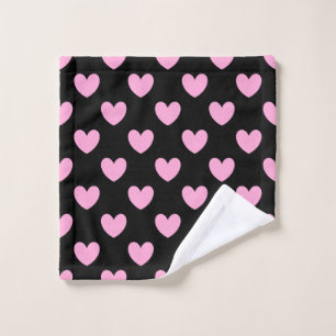 Cotton Candy Pink polka hearts on black Wash Cloth