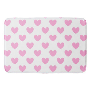 Cotton Candy Pink polka hearts on white Bath Mat