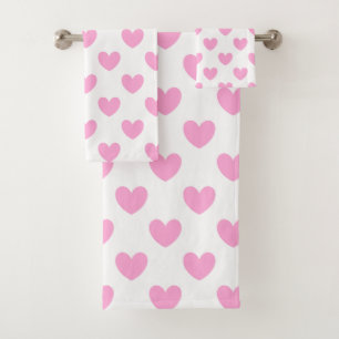 Cotton Candy Pink polka hearts on white Bath Towel Set