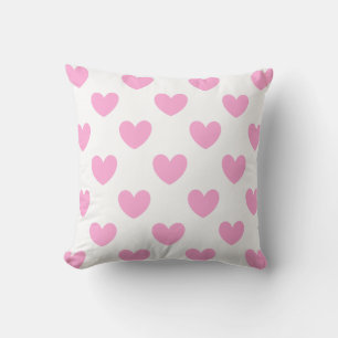 Cotton Candy Pink polka hearts on white Cushion