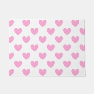 Cotton Candy Pink polka hearts on white Doormat