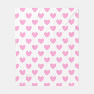 Cotton Candy Pink polka hearts on white Fleece Blanket