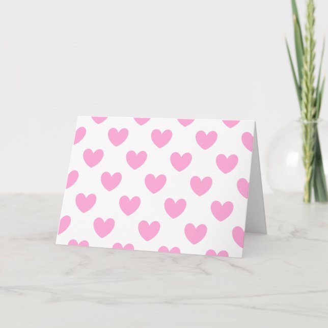 Cotton Candy Pink polka hearts on white Holiday Card (Front)