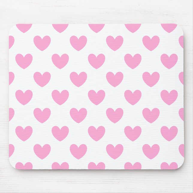 Cotton Candy Pink polka hearts on white Mouse Mat (Front)