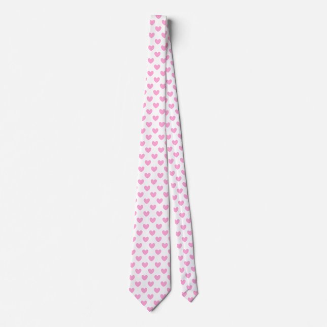 Cotton Candy Pink polka hearts on white Tie (Front)