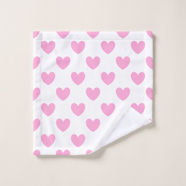 Cotton Candy Pink polka hearts on white Wash Cloth (Wash Cloth)