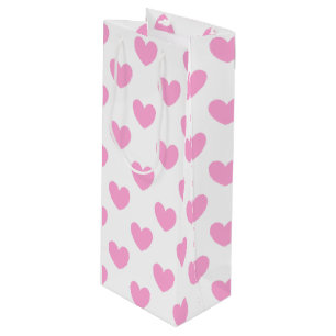 Cotton Candy Pink polka hearts on white Wine Gift Bag