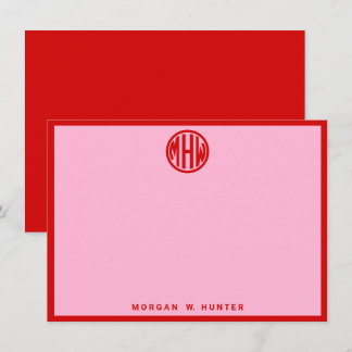 Cotton Candy Pink Red Circle Monogram Font DIY BG Thank You Card